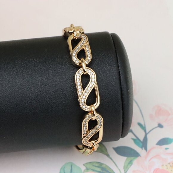 "Elegant Rose Gold Plated Link Bracelet with Sparkling CZ Detailing, XPBL0903 - Picture 7 of 13
